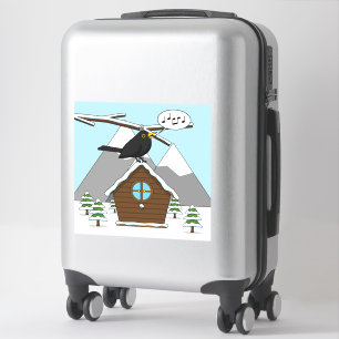 Happy Blackbird Singing in Winter Landscape