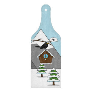Happy Blackbird Singing in Winter Landscape Cutting Board