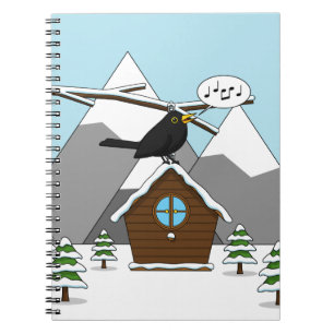 Happy Blackbird Singing in Winter Landscape Notebook