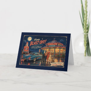 Happy Blast Off Starlite Diner Retro Family Card