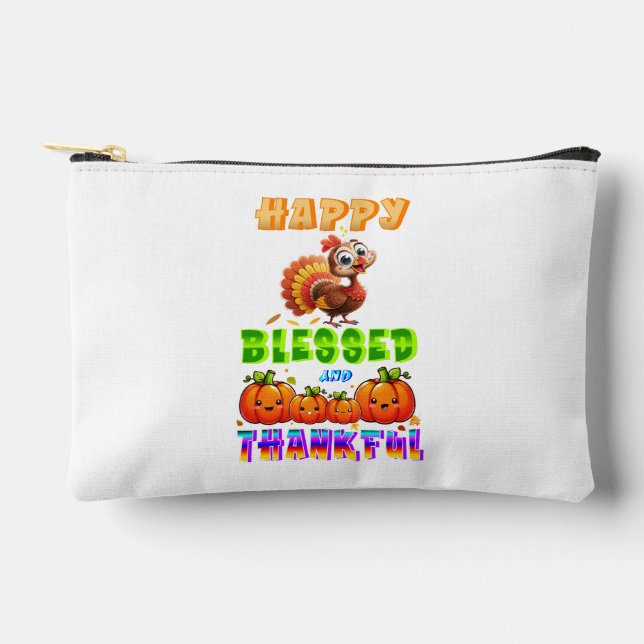 Happy Blessed And Thankful Accessory Pouch (Front)