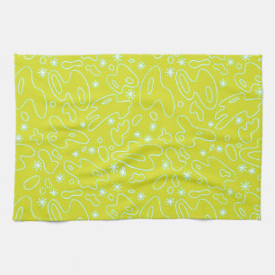 HAPPY BLOBS! - in bright yellow, white, and teal Kitchen Towel