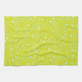 HAPPY BLOBS! - in bright yellow, white, and teal Kitchen Towel