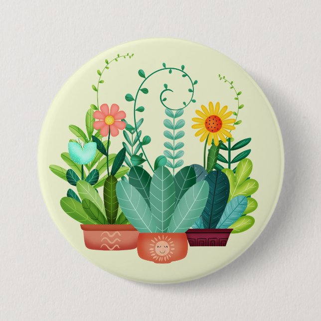 Happy Blooms 3 Inch Round Button (Front)