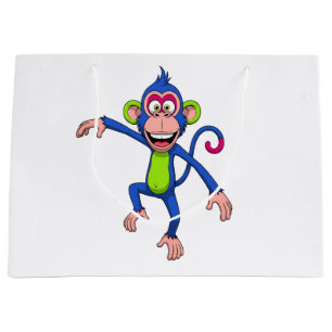 Happy Blue and Green Cartoon Monkey Large Gift Bag
