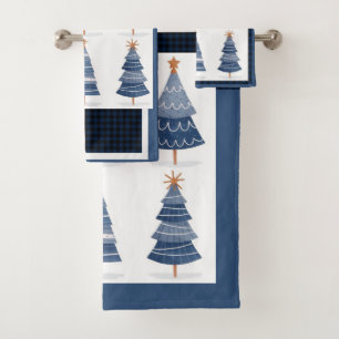 happy blue christmas bath towel set