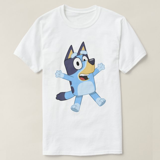 Happy Blue Dog Jumping T-Shirt (Design Front)