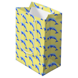 Happy Blue Dolphin, Cute Tropical Ocean Cartoon Medium Gift Bag