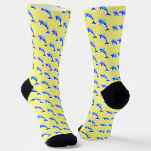 Happy Blue Dolphin, Cute Tropical Ocean Cartoon Socks