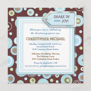 Happy Blue Dots Baby Boy Christening Invitation
