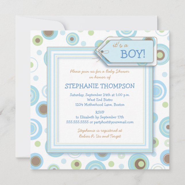 Happy Blue Dots Boy Baby shower Invitation (Devant)