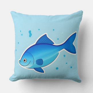 Happy Blue Fish in an Underwater Scene Throw Pillow
