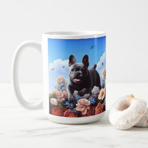 Happy Blue French Bulldog & Flowers  Coffee Mug