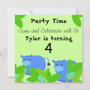 Happy Blue Hippos Birthday Party Invitation