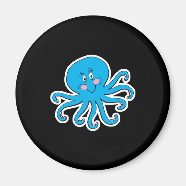 happy blue octopus magnet (Front)