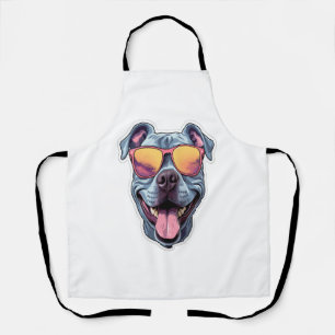 Happy Blue Pitbull Wearing Sunglasses Apron