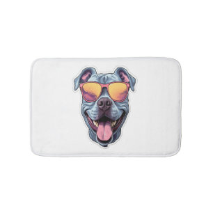 Happy Blue Pitbull Wearing Sunglasses   Bath Mat