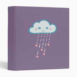 Happy Blue Rain Cloud Raining Pink Hearts Binder