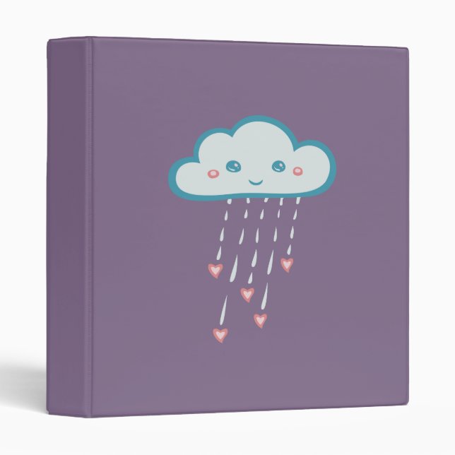 Happy Blue Rain Cloud Raining Pink Hearts Binder (Front/Spine)