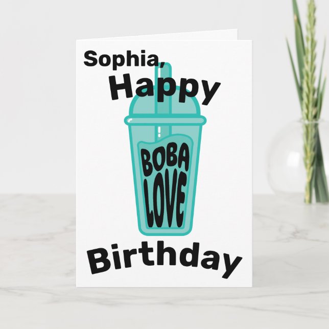 Happy Boba Love Birthday Funny Teal Boba Tea Card (Front)