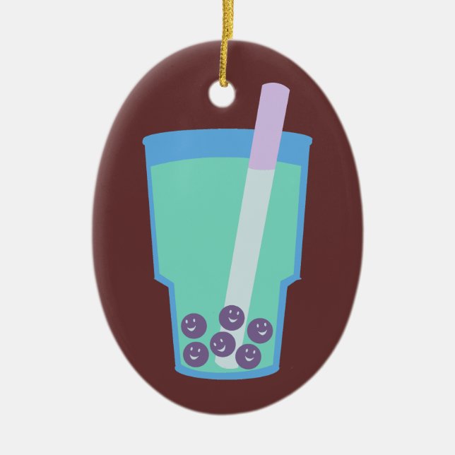 Happy Boba Tea Bubbles Ceramic Ornament (Front)