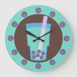 Happy Boba Tea Bubbles Large Clock