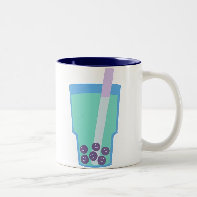 Happy Boba Tea Bubbles Two-Tone Coffee Mug (Right)