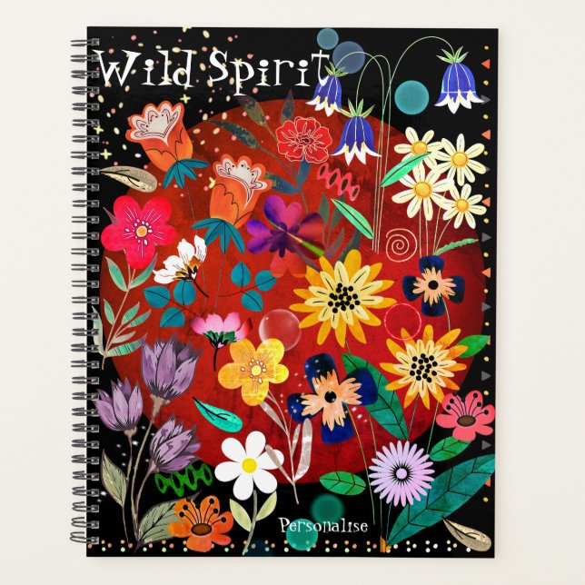 Happy Boho Flowers Wild Spirit Quote Journal  Planner (Front)