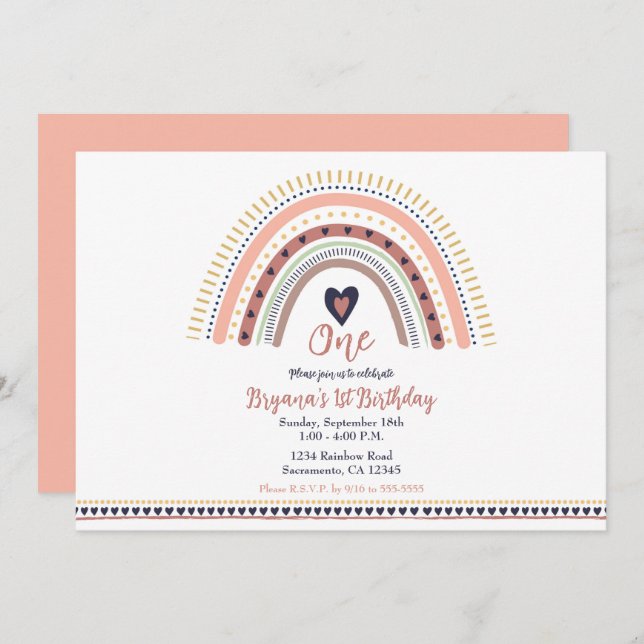 Happy Boho Rainbow Modern Birthday Party     Invitation (Front/Back)