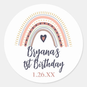 Happy Boho Rainbow Modern Kids Birthday Party    Classic Round Sticker