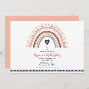Happy Boho Rainbow Modern Kids Birthday Party    Invitation