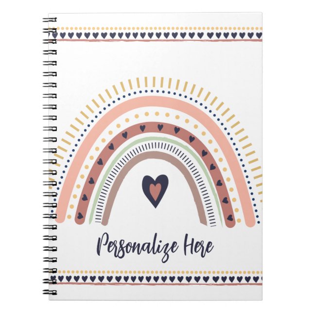 Happy Boho Rainbow Modern Minimal Trendy Chic Notebook (Front)