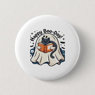 Happy Boo-Day Ghost Cat PNG - Spooky Cute Oversize 2 Inch Round Button