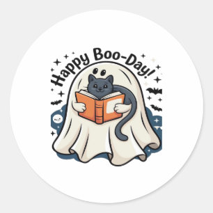 Happy Boo-Day Ghost Cat PNG - Spooky Cute Oversize Classic Round Sticker