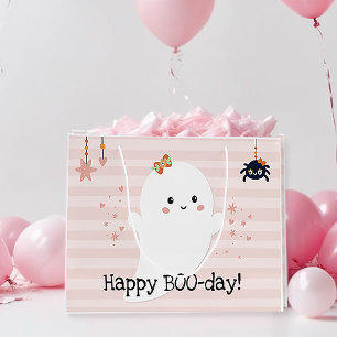 Happy BOOday Kawaii Ghost Pink Halloween Large Gift Bag