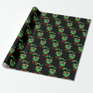 Happy Bookworm Black Wrapping Paper