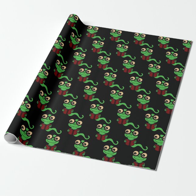 Happy Bookworm Black Wrapping Paper (Unrolled)