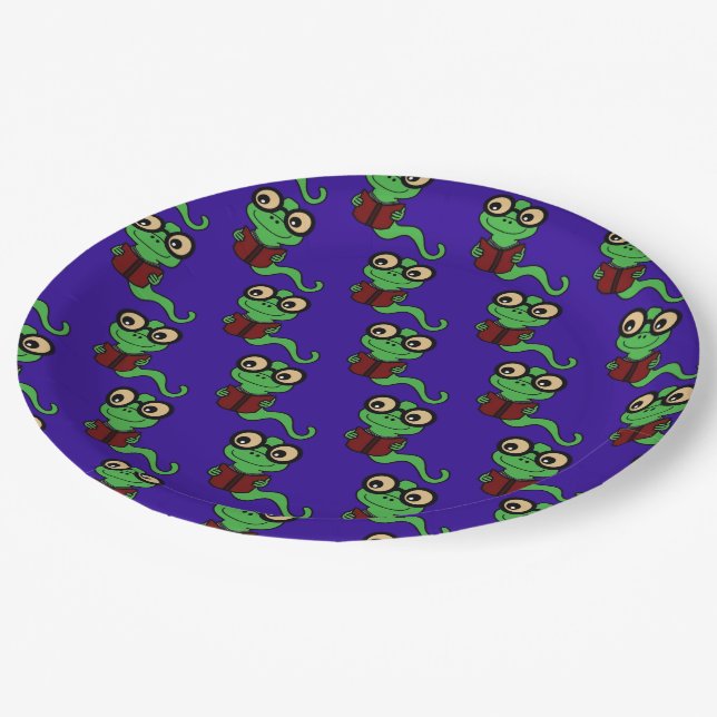 Happy Bookworm Purple Paper Plate (Angled)