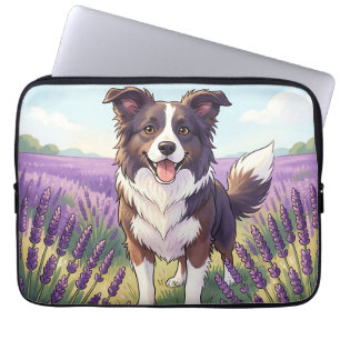 Happy Border Collie Lavender Field Laptop Sleeve