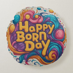 Happy Born Day Cake 16" Round Pillow