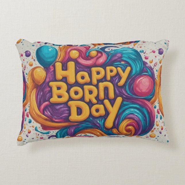 Happy Born Day Cake Accent Pillow (Front)