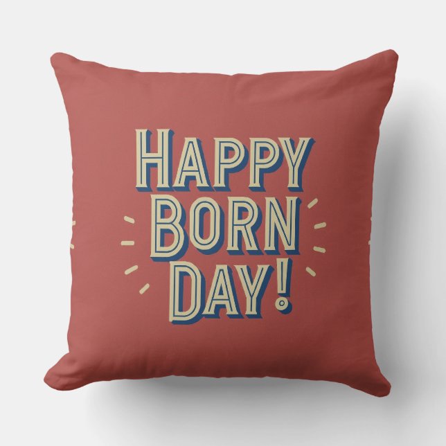 Happy Born Day Cake Throw Pillow (Front)