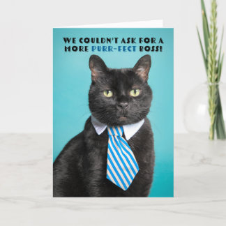 Happy Boss Day From All of Us Funny Cat in Tie Holiday Card