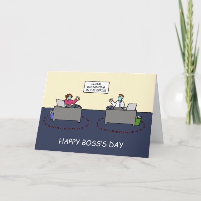 Happy Boss's Day Covid 19 Cartoon Card (Front)