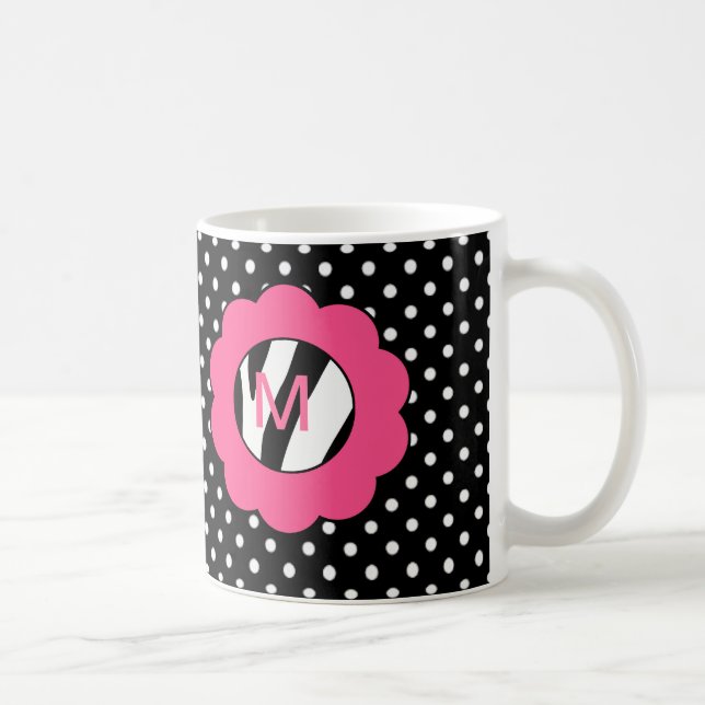Happy Boss's Day Hot Pink Zebra Monogram Coffee Mug (Right)
