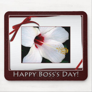 Happy Boss's Day White Hibiscus Floral Mouse Pad