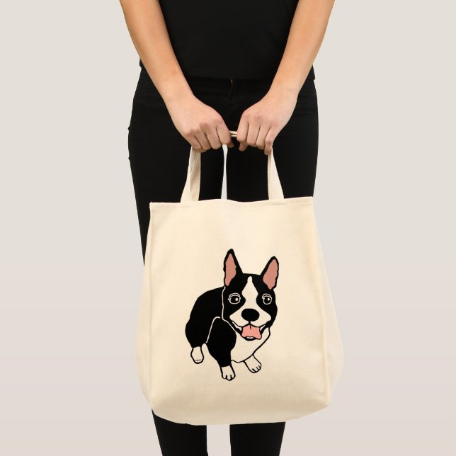 Happy Boston Terrier Grocery Tote Bag (Front (Product))