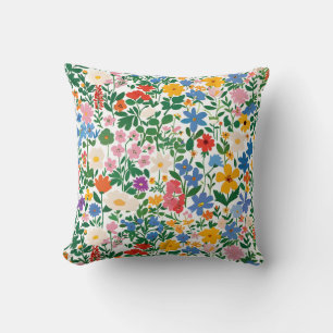 Happy Botanical Floral Flower Spring Pattern. Throw Pillow