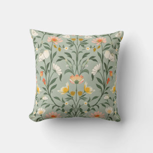 Happy Botanical Floral Flower Spring Pattern. Throw Pillow