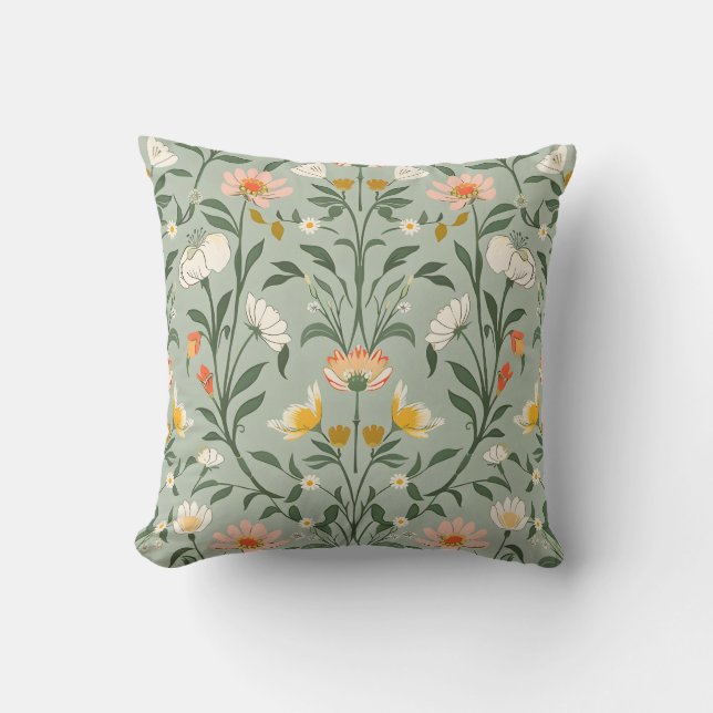 Happy Botanical Floral Flower Spring Pattern. Throw Pillow (Front)